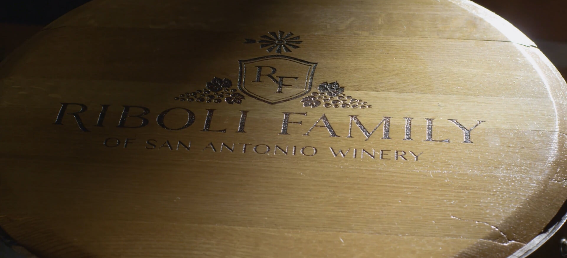 Top of the barrel with Riboli Famili logo on it.